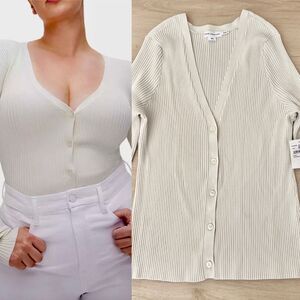 NWT Good American Shine Ribbed Cardigan Sweater Cloud White Sz 2XL /Classic Prep